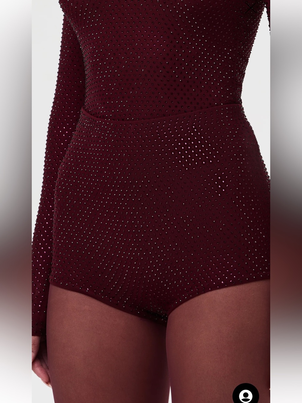 Naked Wardrobe Rhinestone Burgundy Mini Shorts / “Crystal Hot Pants” Dark Plum